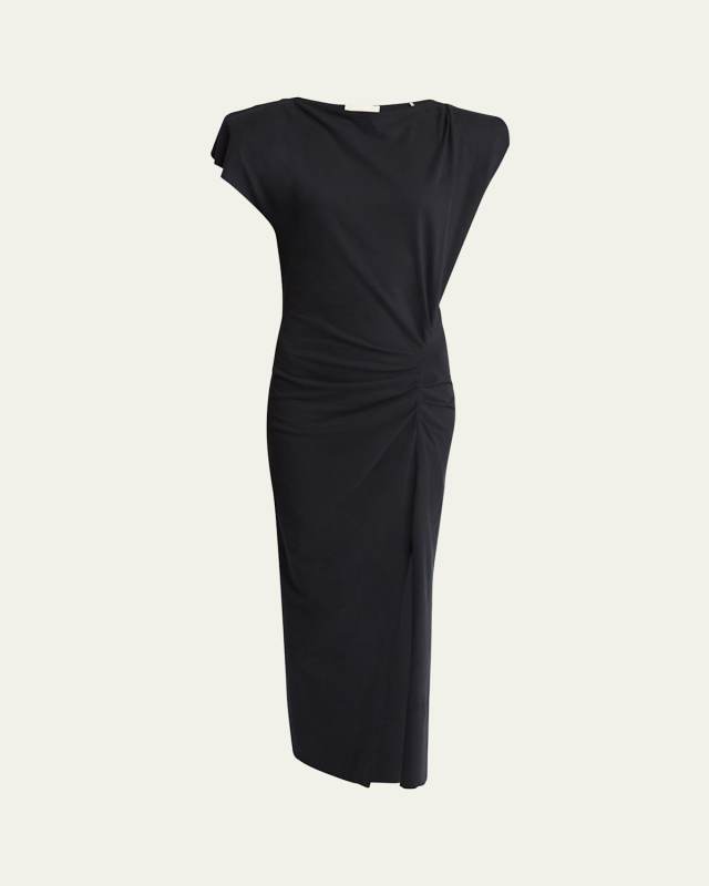 Nadela Ruched Slit Cotton Maxi Dress